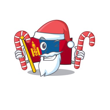 Happy flag mongolia Scroll Cartoon character in Santa with candy