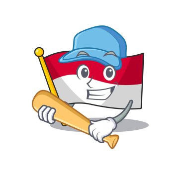 Cool flag monaco Scroll cartoon character design with baseball