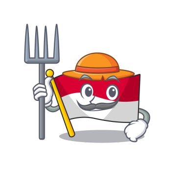 Happy Farmer flag monaco Scroll cartoon character with hat and tools