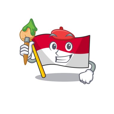 Funny flag monaco Scroll Artist cartoon character holding brush
