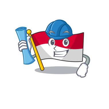 Cheerful Architect flag monaco Scroll with blue prints and blue helmet
