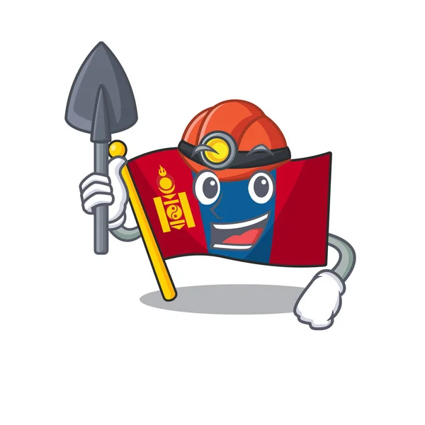 Cool confident Miner flag mongolia Scroll cartoon character design — Stock vektor