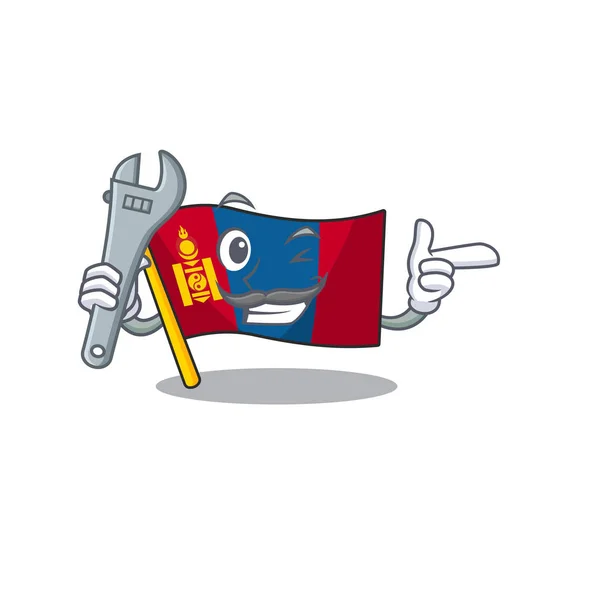 Cool Mechanic vlag mongolia Scroll cartoon karakter ontwerp — Stockvector