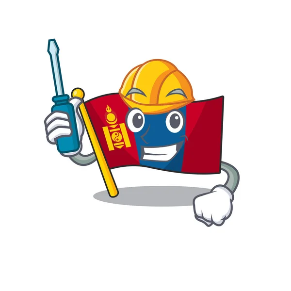 Scroll de mongólia de bandeira automotiva inteligente apresentado no design de personagens de desenhos animados —  Vetores de Stock