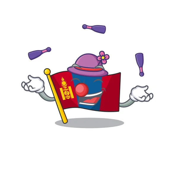 Cool flag mongolia Scroll mascot cartoon style playing Juggling — Stock vektor