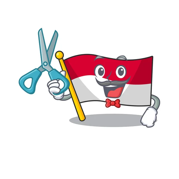 Funny Barber flag monaco Scroll gaya desain karakter - Stok Vektor