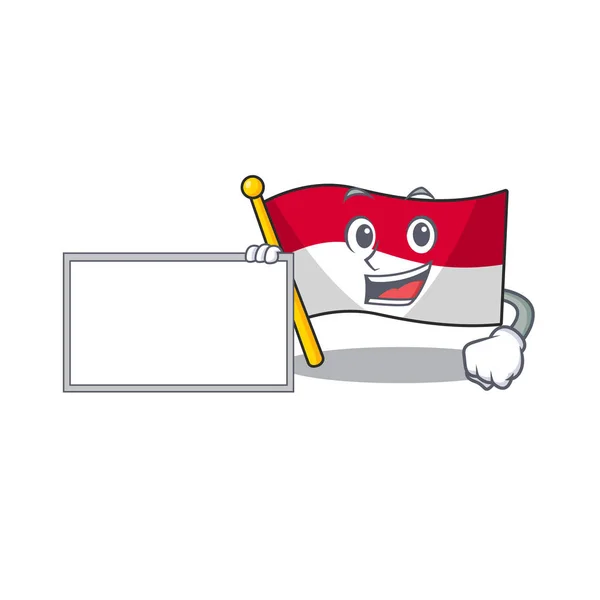 Flag monaco Scroll with board cartoon mascot design style — Stok Vektör