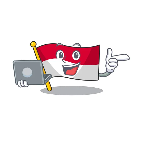 Cute and smart flag monaco Scroll working with laptop — 스톡 벡터