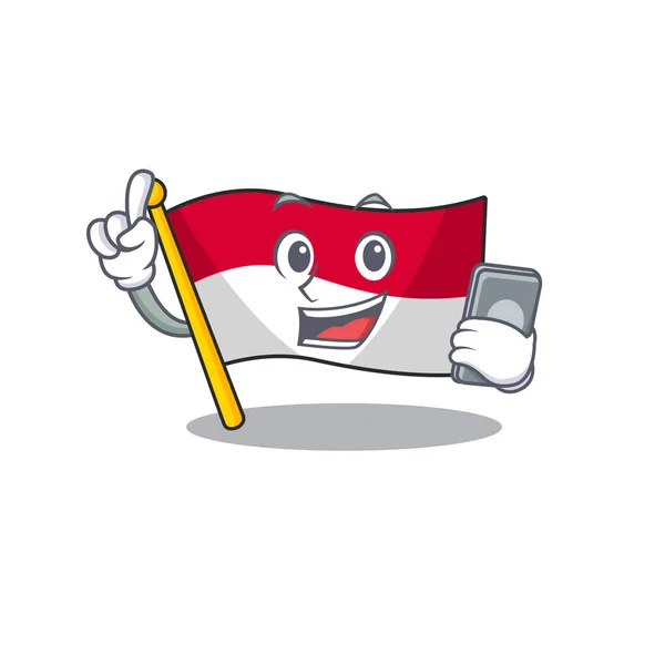 Cartoon character of flag monaco Scroll speaking with phone — Stok Vektör