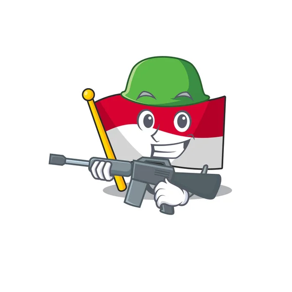Une mascotte de drapeau monaco Scroll Army avec mitrailleuse — Image vectorielle