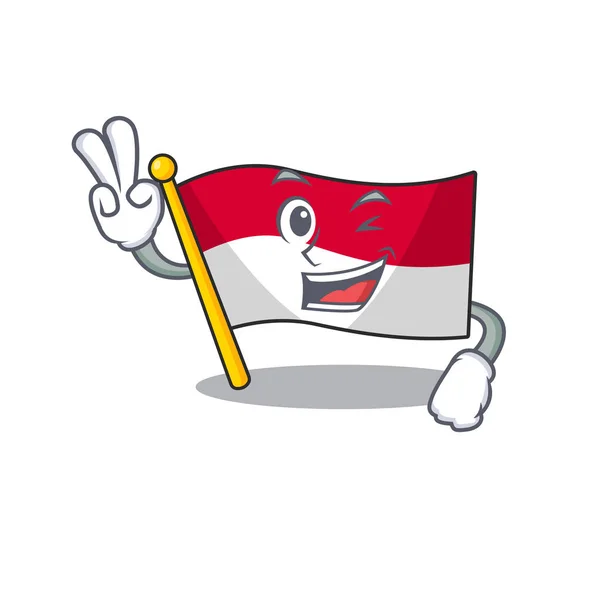 Funny flag monaco Scroll cartoon Character with two fingers — Stok Vektör