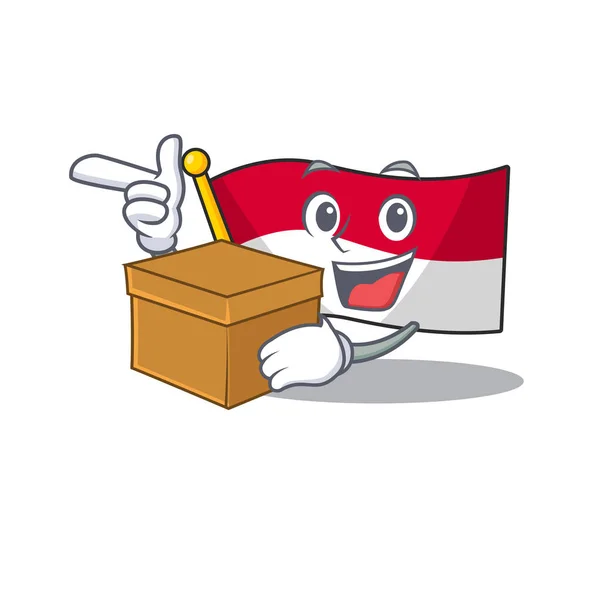 Zászló monaco Scroll rajzfilm karakter hozza a dobozt — Stock Vector