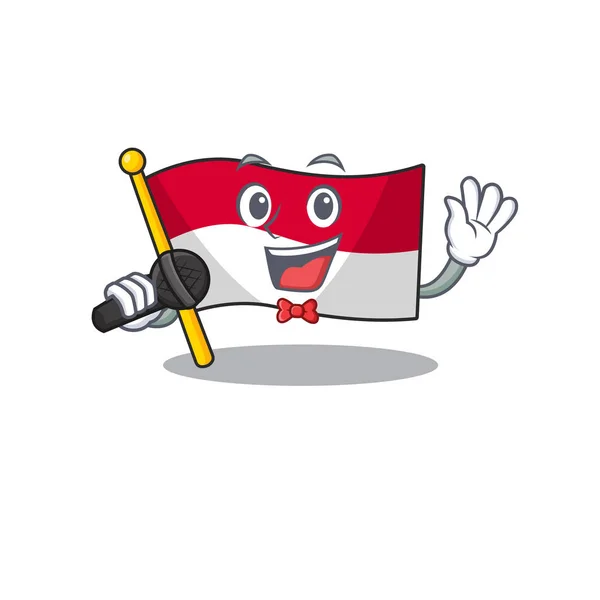 Cute kartun Singing flag monaco Scroll dengan mikrofon - Stok Vektor