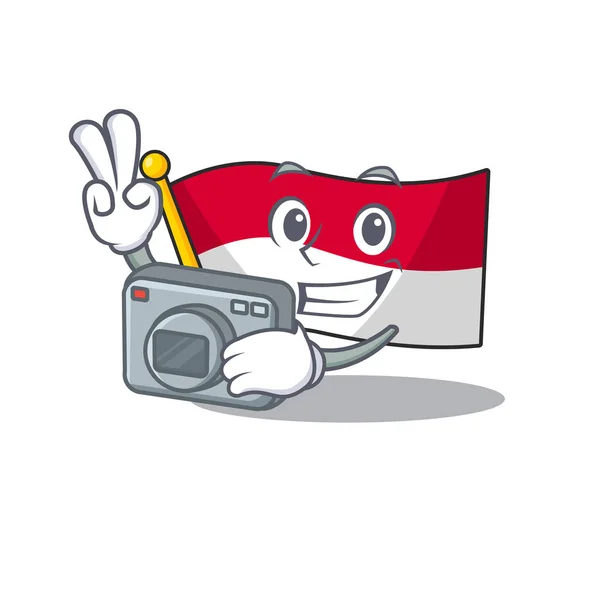 A professional Photographer flag monaco Scroll mascot style with a camera - Stok Vektor