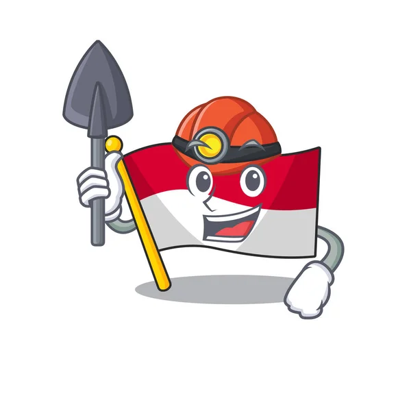 Cool confident Miner flag monaco Scroll cartoon character design — Stock Vector