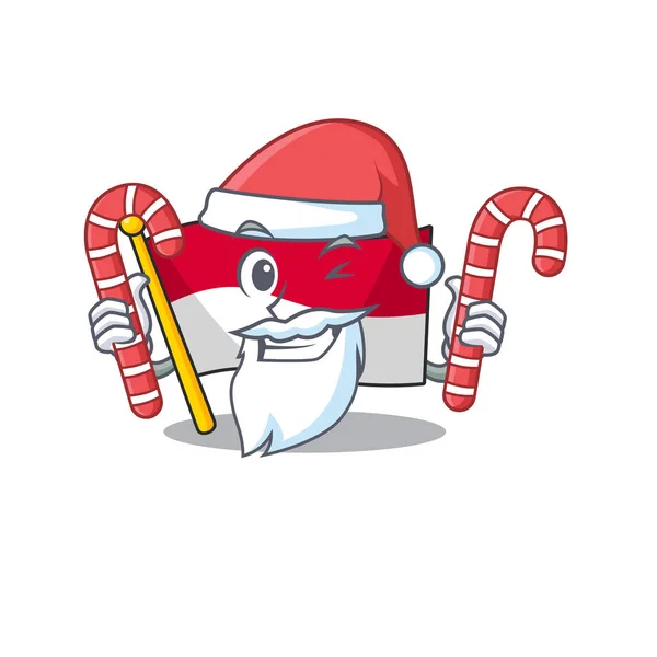 Happy flag Monaco Scroll Cartoon character in Santa with candy — стоковый вектор