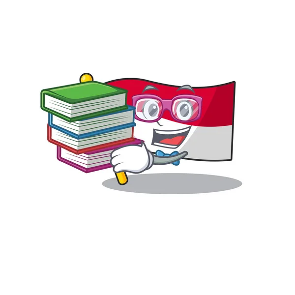 Smart Student bandeira monaco Scroll mascote desenhos animados com livro — Vetor de Stock