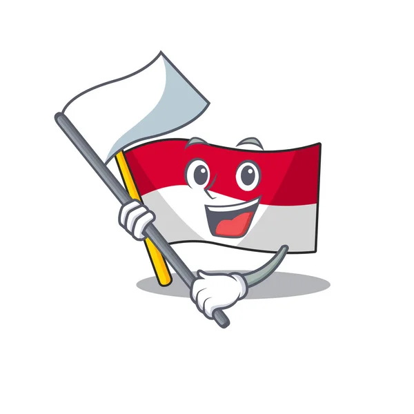 Leuke vlag monaco Scroll tekenfilm karakter stijl met staande vlag — Stockvector