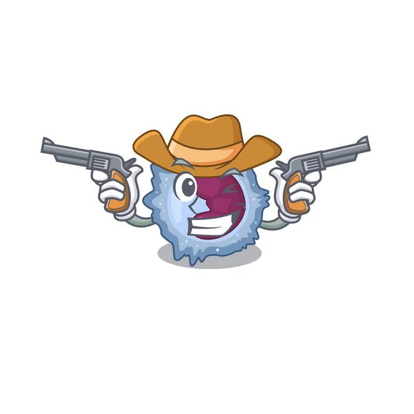 Monocyte cell dressed as a Cowboy having guns — Stock Vector