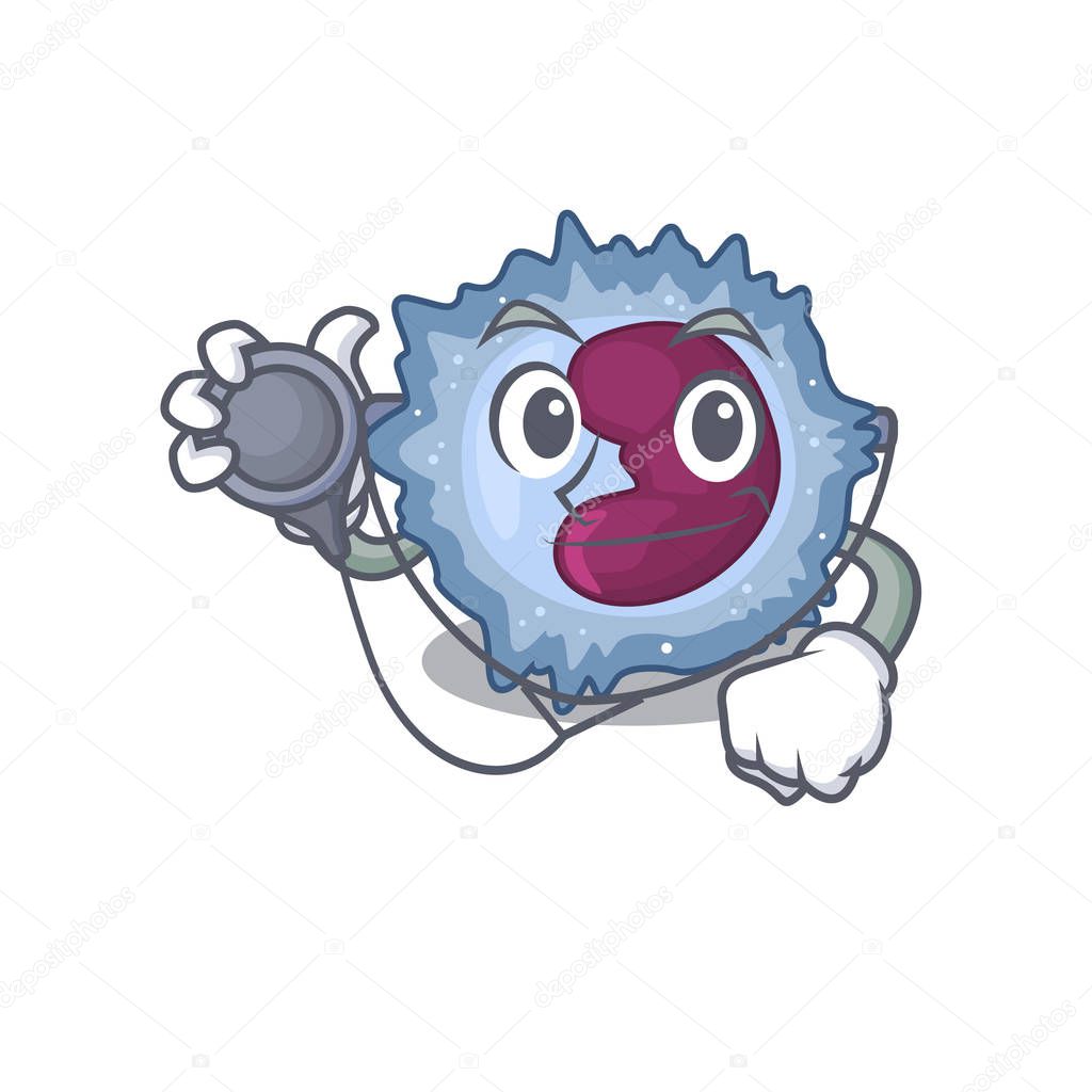 Smart and cool monocyte cell cartoon character in a Doctor with tools