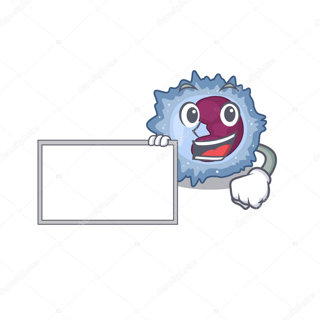 Funny monocyte cell cartoon character design style with board