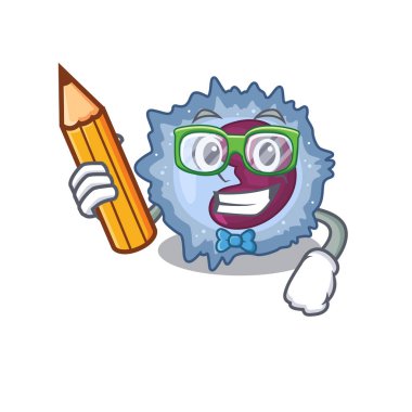 A picture of Student monocyte cell character holding pencil clipart
