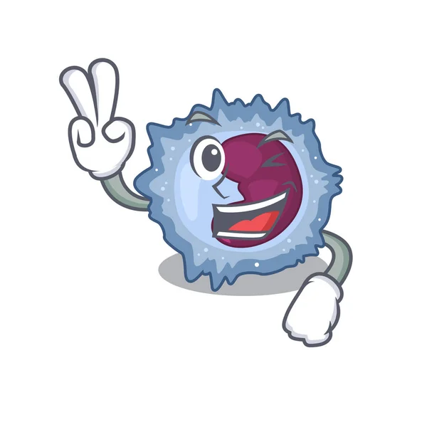 Smiley mascot of monocyte cell cartoon Character with two fingers — Stock Vector