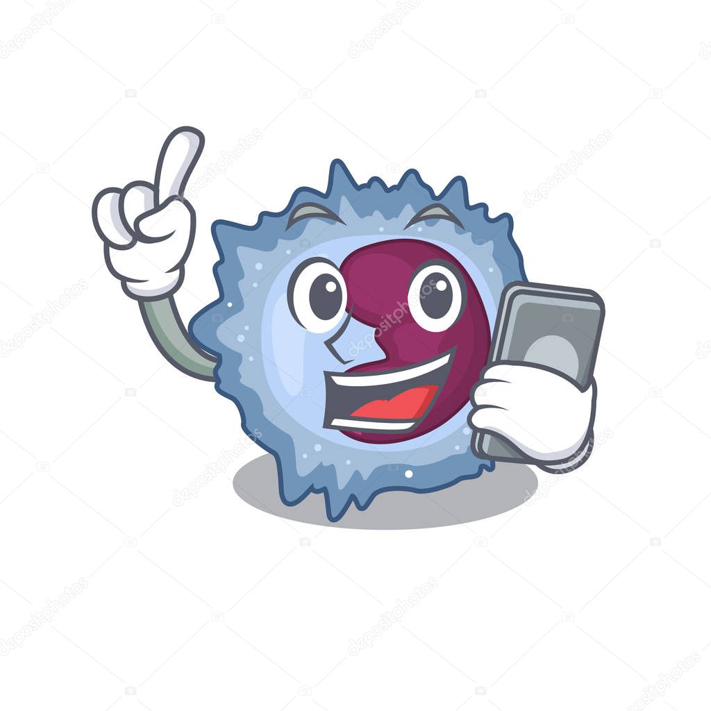Cartoon design of monocyte cell speaking on a phone
