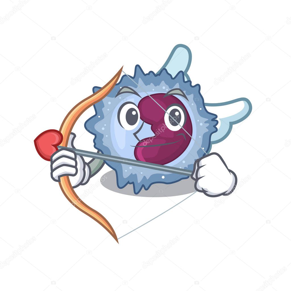 Romantic monocyte cell Cupid cartoon character with arrow and wings