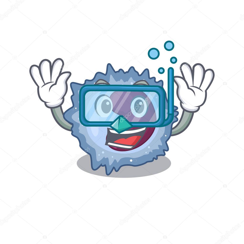 cartoon character of monocyte cell wearing Diving glasses