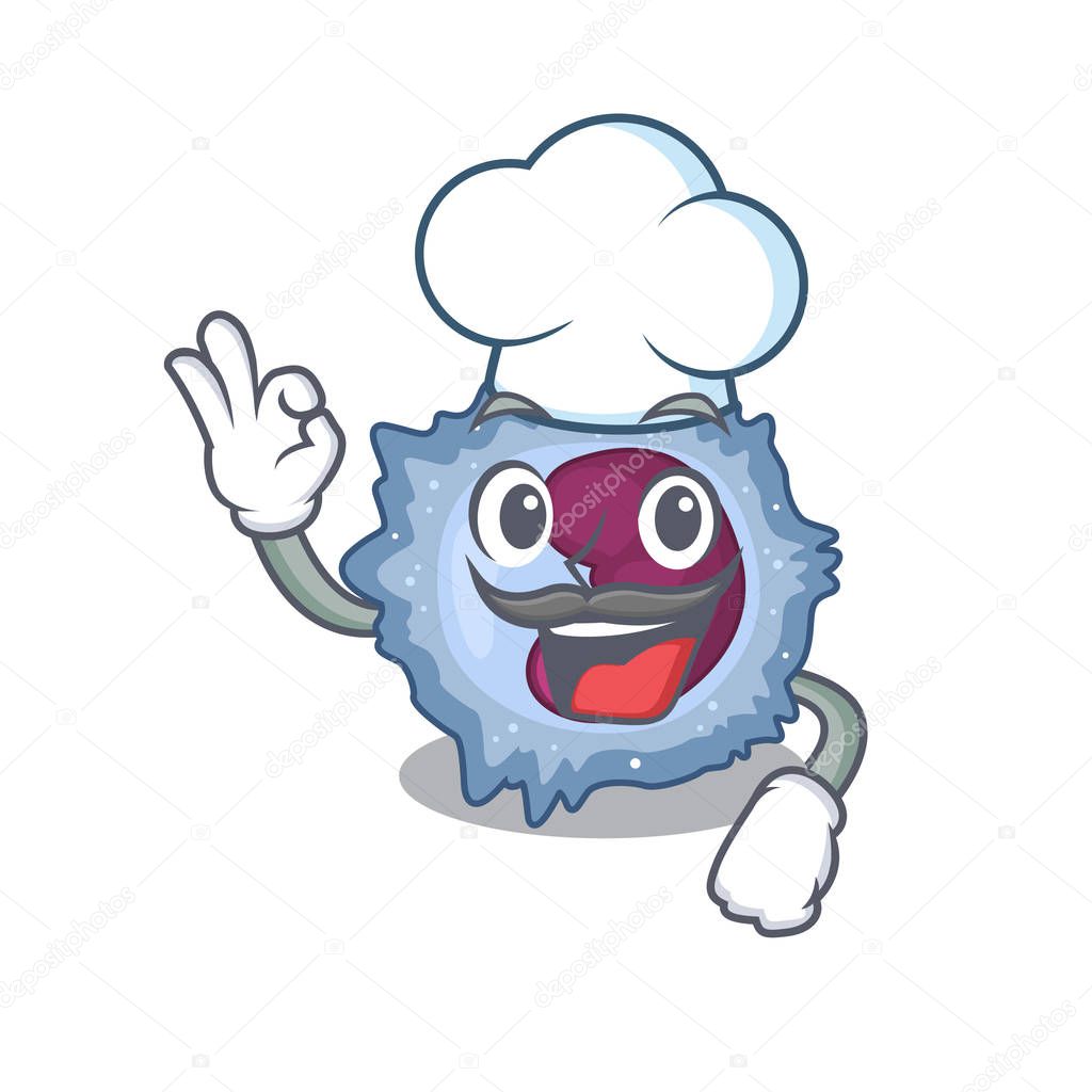 Monocyte cell cartoon character wearing costume of chef and white hat