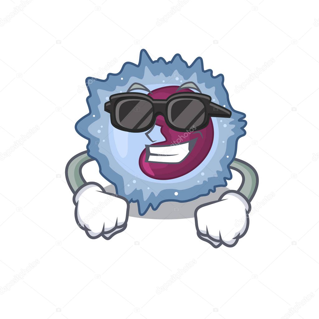 Super cool monocyte cell character wearing black glasses