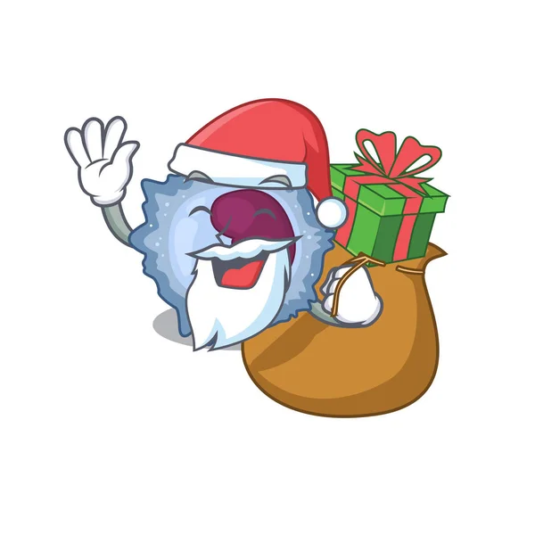 Santa Monocyte cell Cartoon character design having box of gift — стоковый вектор