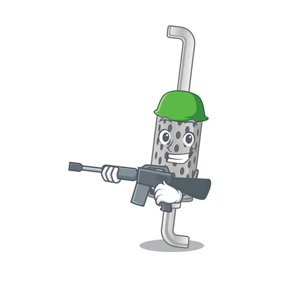 A cartoon design of exhaust pipe Army with machine gun — 스톡 벡터