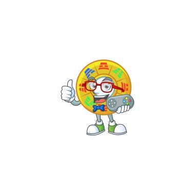 Güler yüzlü oyuncu Çin dairesi feng shui çizgi film maskotu stili