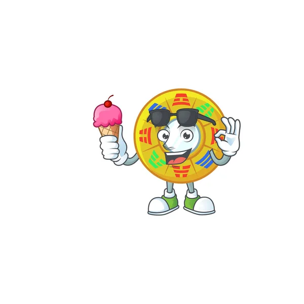 Círculo chino feng shui mascota diseño de dibujos animados con helado — Archivo Imágenes Vectoriales