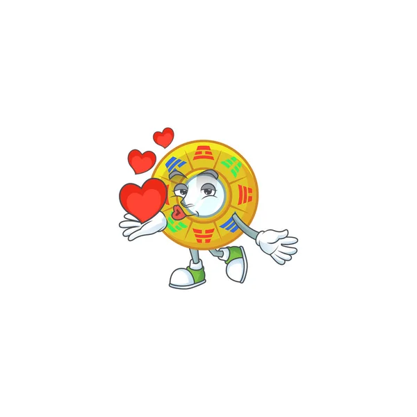 Grappig Gezicht Chinese cirkel feng shui cartoon karakter met een hart — Stockvector