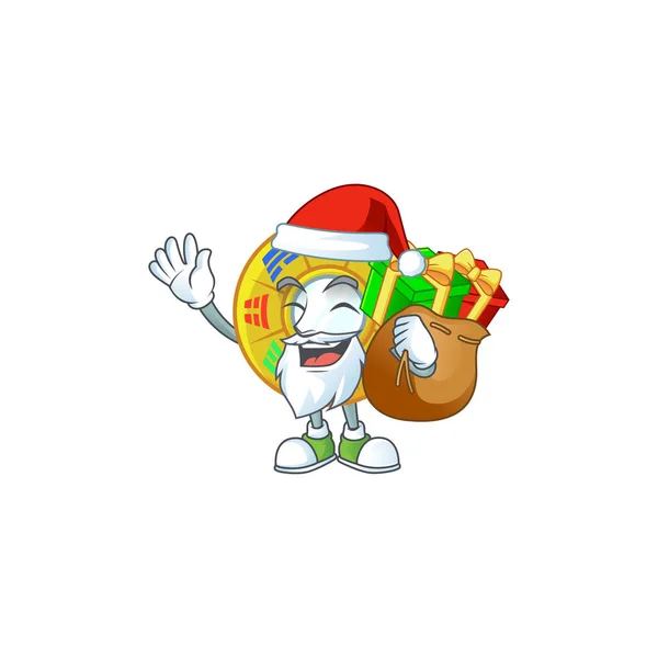 Santa chinois cercle feng shui Cartoon character design ayant boîte de cadeau — Image vectorielle