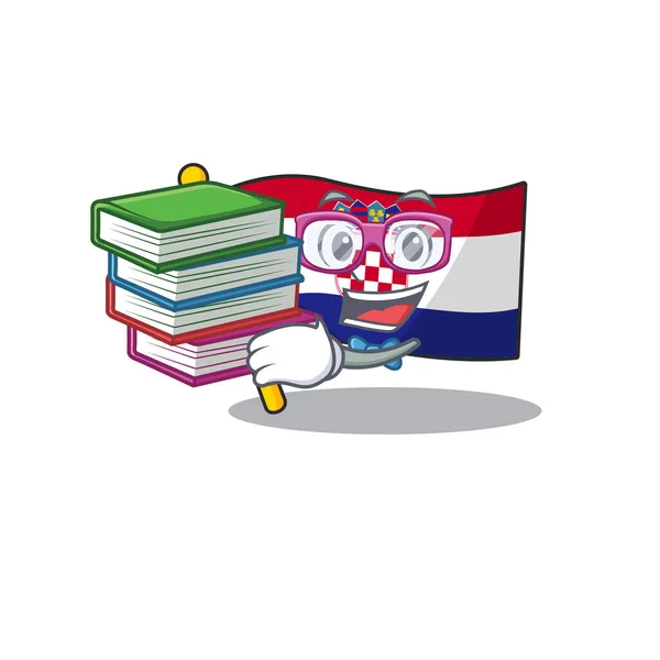 Bandeira de estudante inteligente croatia Scroll mascote desenhos animados com livro — Vetor de Stock