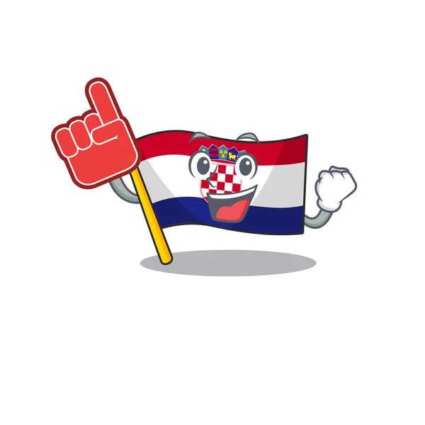 Bandera croatia Scroll mascota estilo de dibujos animados con dedo de espuma — Vector de stock