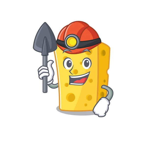 Cool clever Miner emmental cheese cartoon character design — 스톡 벡터