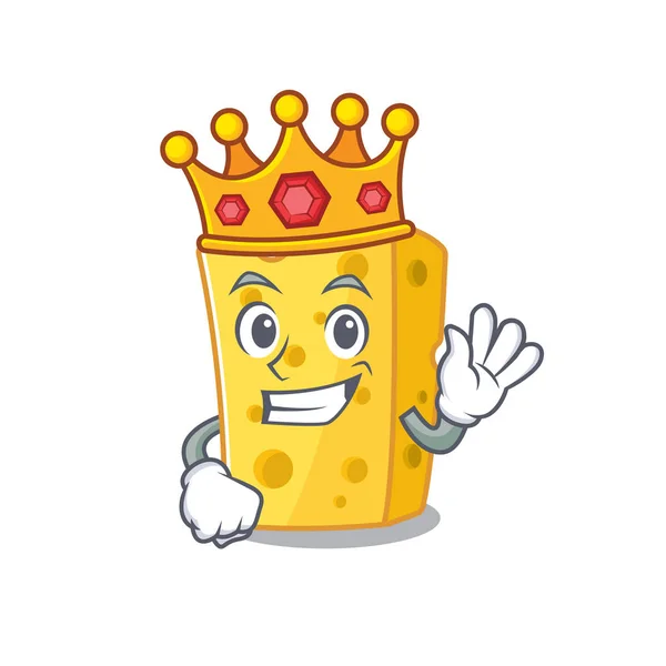 Un superbe fromage emmental stylisé de style mascotte de roi sur bande dessinée — Image vectorielle