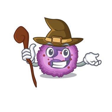 Cadı gibi giyinmiş eosinophil hücrenin maskot tarzı.