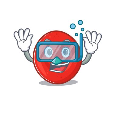 Dalış gözlüğü takan eritrosit hücrenin çizgi film karakteri