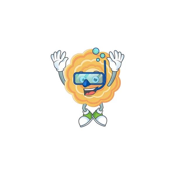 Cartoon character of chinese mooncake wearing Diving glasses — Stock Vector