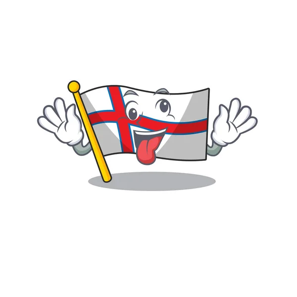 Mascote do rosto louco bandeira faroé ilha Scroll Desenhos animados personagem estilo —  Vetores de Stock
