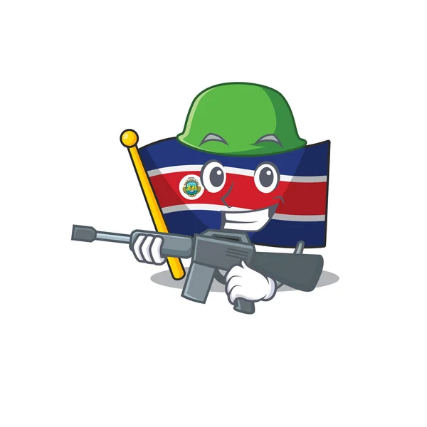 A mascot of flag costa rica Scroll Army with machine gun — Stock Vector