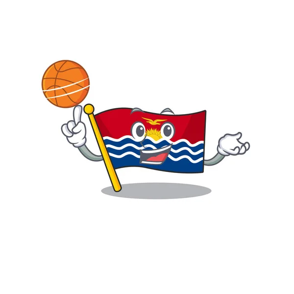 Ikona vlajky kiribati Scroll kreslený postava hrát basketbal — Stockový vektor