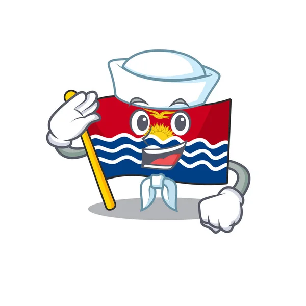 An icon of flag kiribati Scroll Sailor cartoon character wearing hat — Stock Vector