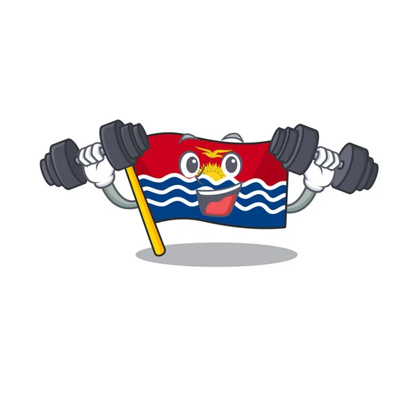 Fitness-Übung Flagge Kiribati Cartoon-Figur mit Hanteln — Stockvektor